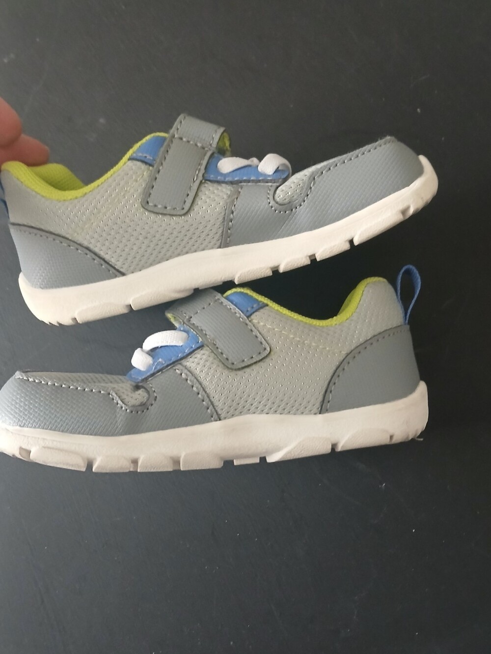 See Kai Run Basics, Grey and Blue Sneakers with Lime Interior - Picture 3 of 8